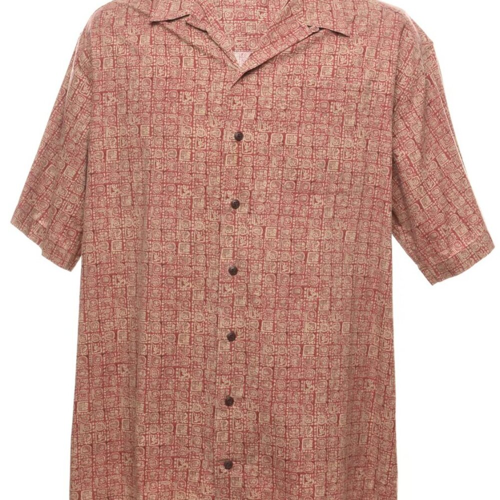 Men's Vintage L.L. Bean Short Sleeve Light Brown & Maroon Shirt - XL-Reg